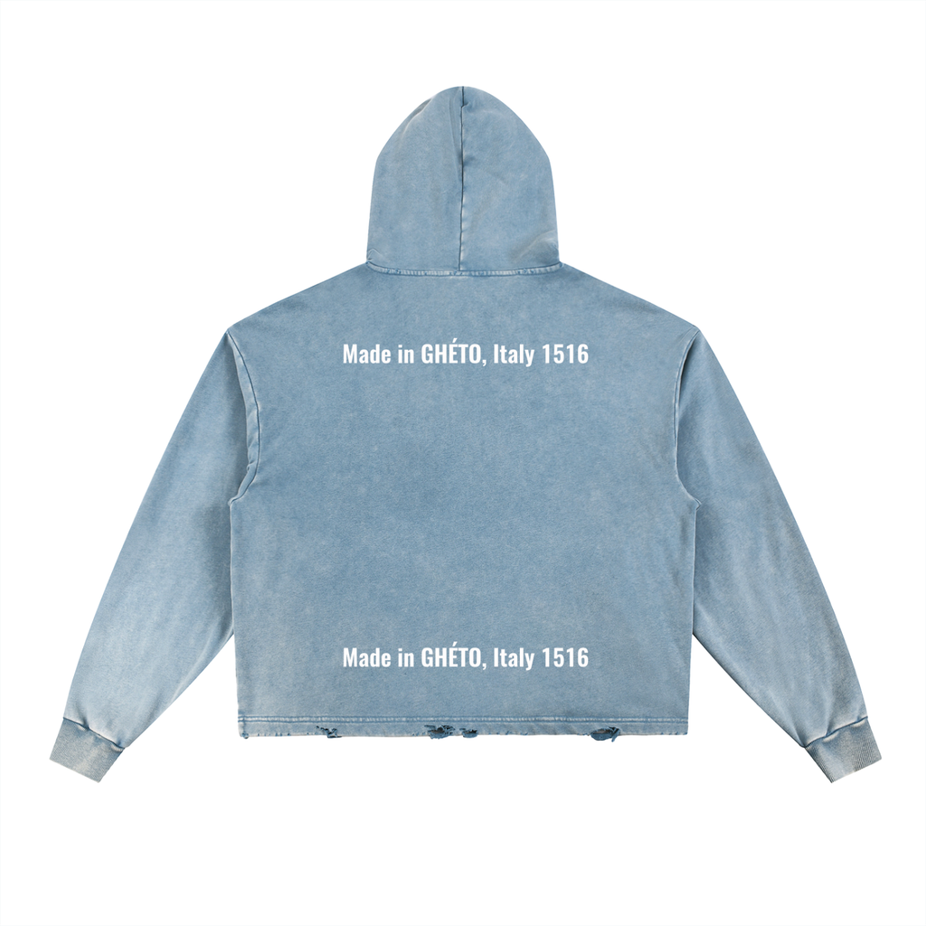 Vintage Washed Frayed-Hem Hoodie