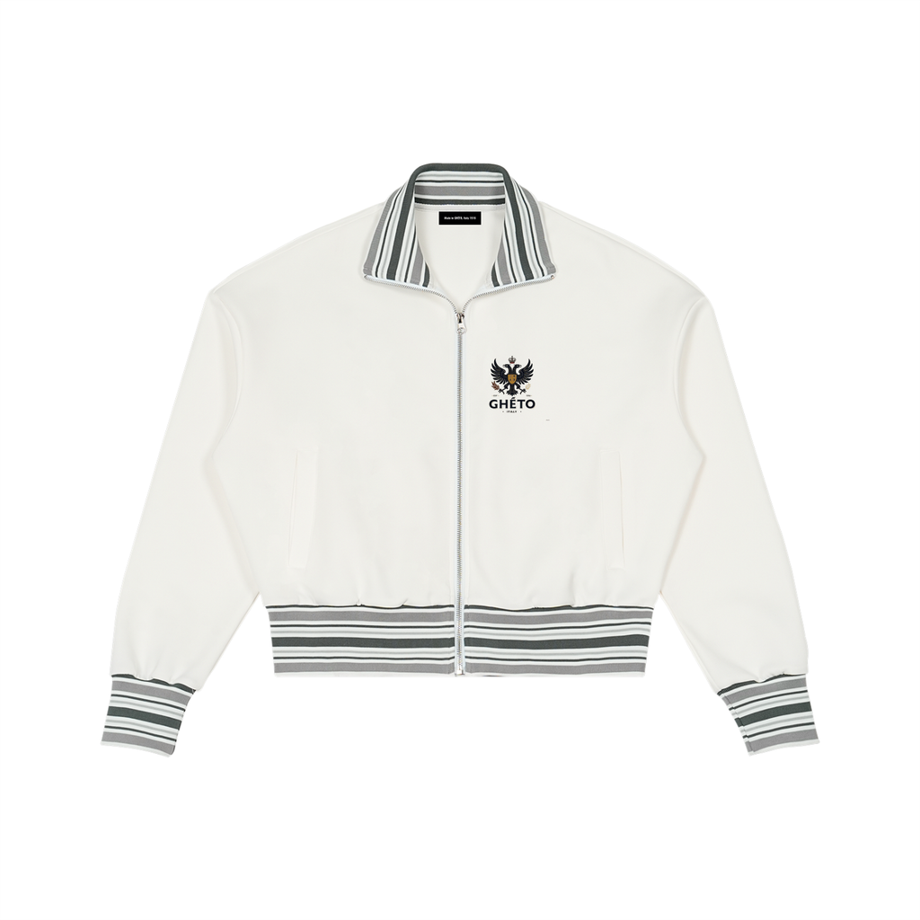 Striped Rib Collar Zip Jacket