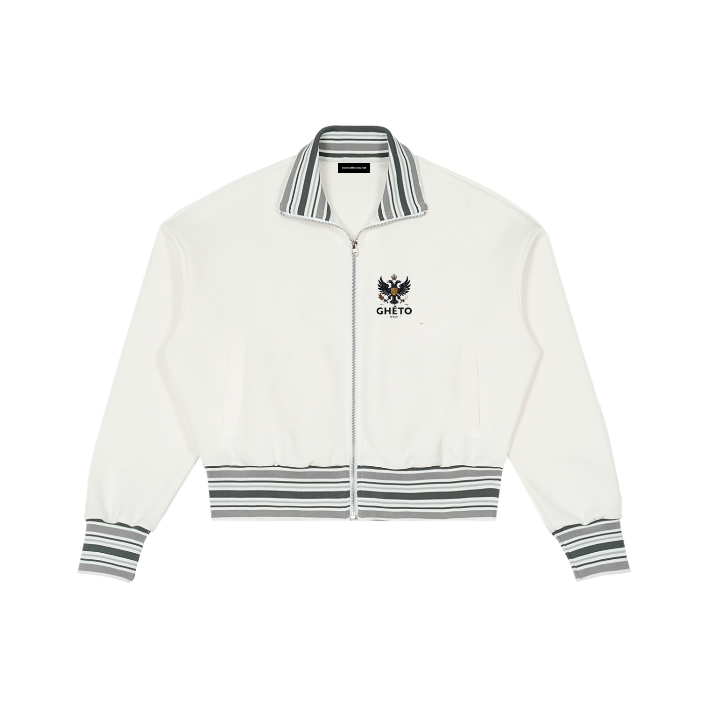 Striped Rib Collar Zip Jacket