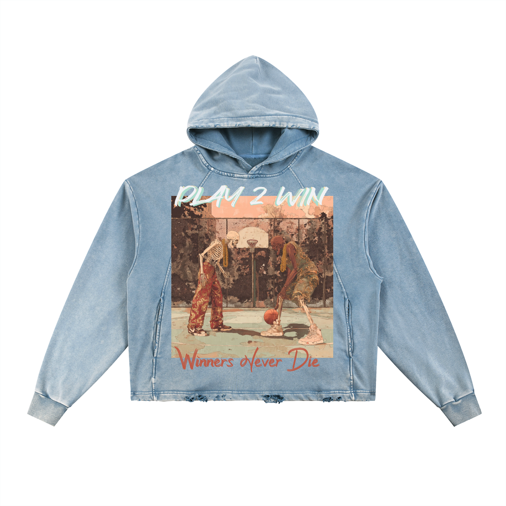Vintage Washed Frayed-Hem Hoodie
